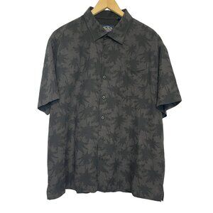 Nat Nast Silk Cotton Hawaiian Camp Shirt Mens Size XL Brown Tropical Palm Print